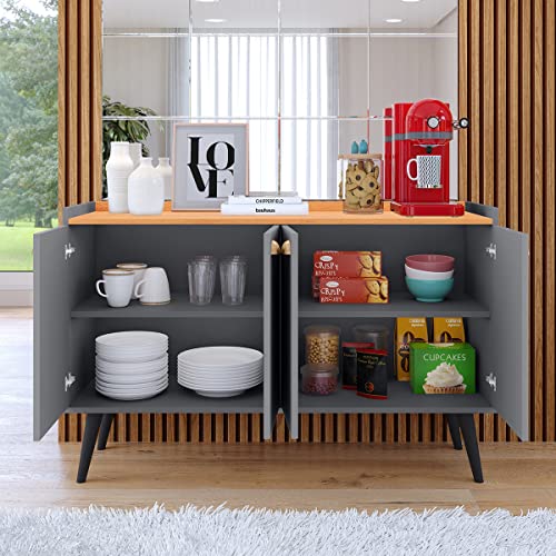 Aparador Buffet Kiev Cantinho Café Decoração Sala Jantar Estar Cozinha 4 Portas Puxador Concha Prate