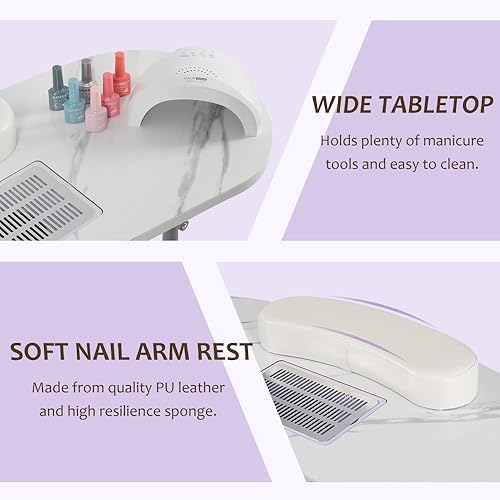 Miniatura 3 de Mesa de manicura portátil plegable para uñas con estación de carga y colector de polvo, mesa profesional de tecnología de uñas para técnico, spa,