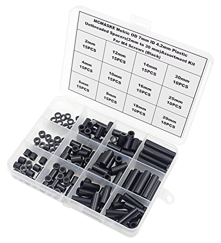Assortiment d'espaceurs non filetés plastique noir pour vis M4
