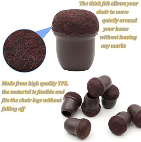 20PCS Chair Leg Floor Protectors ZOCONE Round Chair Leg Covers 0.55-0.75in Small Brown Table Feet Covers with Wrapped Felt Anti-Slip Chair Leg Caps Silicone Chair Leg Protectors-No Scratches No Noise