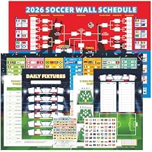 Noare 2026 World Cup 8-in-1 Soccer Poster Set 22x33 Inch Pre-Filled Schedule with Knockout Bracket, Team Guide & Reusable Flag Cards | Interactive Football Fan Wall Decor for Home, Bar & Party