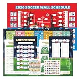 Noare 2026 World Cup 8-in-1 Soccer Poster Set – 22x33 Inch Pre-Filled Schedule with Knockout Bracket, Team Guide & Reusable Flag Cards | Interactive Football Fan Wall Decor for Home, Bar & Party