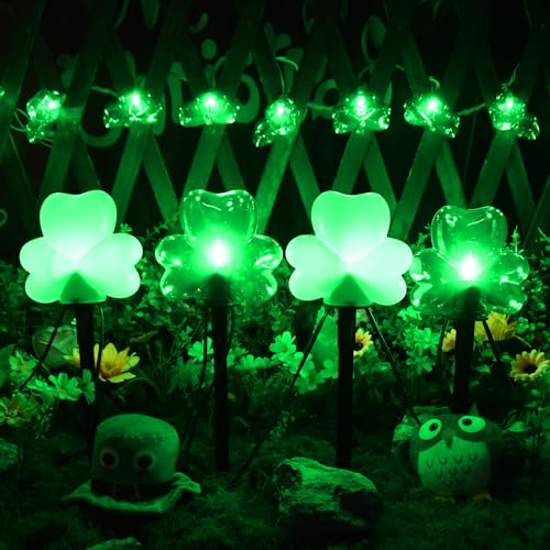 2*4 Pack LED St. Patricks Shamrock Pathway Lights for St. Patricks Day Decorations, Green Lucky Clover Pathway Stake Lights Outdoor Waterproof, UL Certified for Lawn Yard Walkway Irish Decor, Plug In by PASUTO - Image 9
