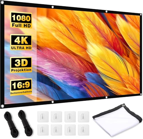 MgFjaka Beamer Leinwand 100 Zoll - 16:9 HD Faltbare Projektionsleinwand Anti-Falten 4K Projector Screen 221x125 cm Doppelseitige Projektion Leinwand für Camping und Heimkino Zuhause Schule Treffen