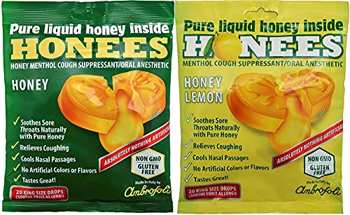 Honees Cough Drops 2 Flavors Honey And Honey Lemon 2 Pack Total 40 Drops #TOP1