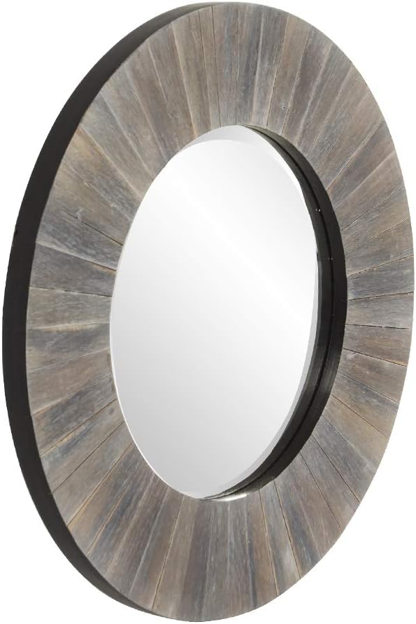Howard Elliott Collection Henley Round Hanging Mirror for Wall Decor, Dark Rustic Wooden Frame Wall Mounted Mirror, Modern Vanity Mirror for Living Room, Entryway, Bedroom & Bathroom, 18 x 18 Inch