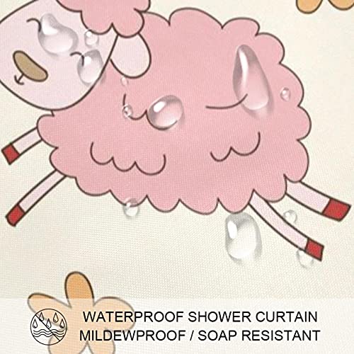 Rideau de douche imperméable motif moutons vert jaune rose 183x183 cm - 4