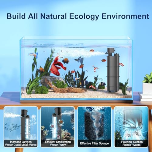 Dawnmarine Aquarium Filter U-V For 50-150 Gallon, 4 In 1 Fish Tank Filter W/ 5W U-V Light Green Clean Machine Submersible Powerful Pump Internal Filter For Turtle Tank Saltwater Freshwater Crystal Clear thumb #1
