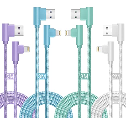 iPhone Charger Cable 4Pack 2M+3M iPhone Charging Cable Right Angle 90 Degree MFi Certified Nylon Braided Fast Charging iPhone Cable Compatible with iPhone 14 Pro Max 13 12 11 Mini X XR 8 7 6S iPad