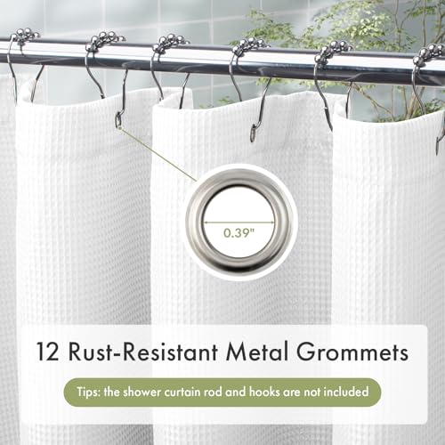 Image of AmazerBath Extra Long Shower Curtain 90 Inches Long, White Shower Curtain Extra Tall 72x90 Inches, Fabric Shower Curtains for Bathroom, Heavy Duty 240G Waffle Textured, Rustproof Metal Grommets
