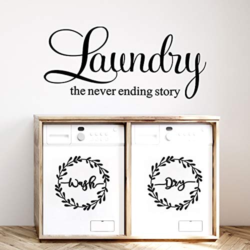 Laundry Room Vinyl Wall Decal Wash Dry Vinyl Laundry Stickers Laundry The Never Ending Story Decal Washer Stickers Quote Wall Art Stickers For Home Apartment Washing Machine (Black Printing) #TOP3