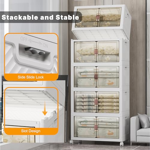 Image of UAMFURI 840QT Lockable Storage Bins with Lids - Stackable Storage Cabinet with Doors and Wheels, Collapsible Plastic Organizer and Containers for Bedroom Dorm Office Garage, 5 Pack Cubes
