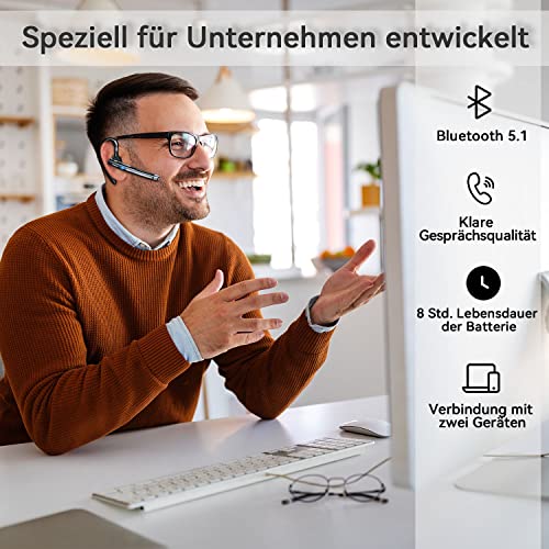 EUQQ Bluetooth headset met microfoon, Bluetooth headset 5.1 met CVC 8.0 Dual Mic 16 Hrs met LED oplaadbox HD handsfree… - Image 4