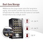 Wine Enthusiast 32-Bottle Dual Zone MAX Compressor Wine Cooler – Freestanding Mini Fridge with Digital Touchscreen, LED Display, Split Storage for Red & White Wines, Matte Black Refrigerator Home Bar - Image 3