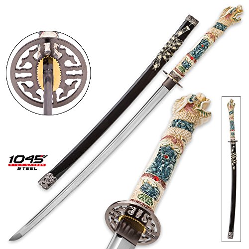 K EXCLUSIVE Highlander Open Mouth Dragon Katana with Black Lacquered Saya - 1045