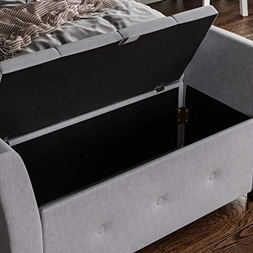 Vida Designs Seville Storage Ottoman, Fabric Chest with Lid, Seat, Stool, Window Bench, Chest, Toy Storage Box, Pouffe, Footstool, Light Grey Linen