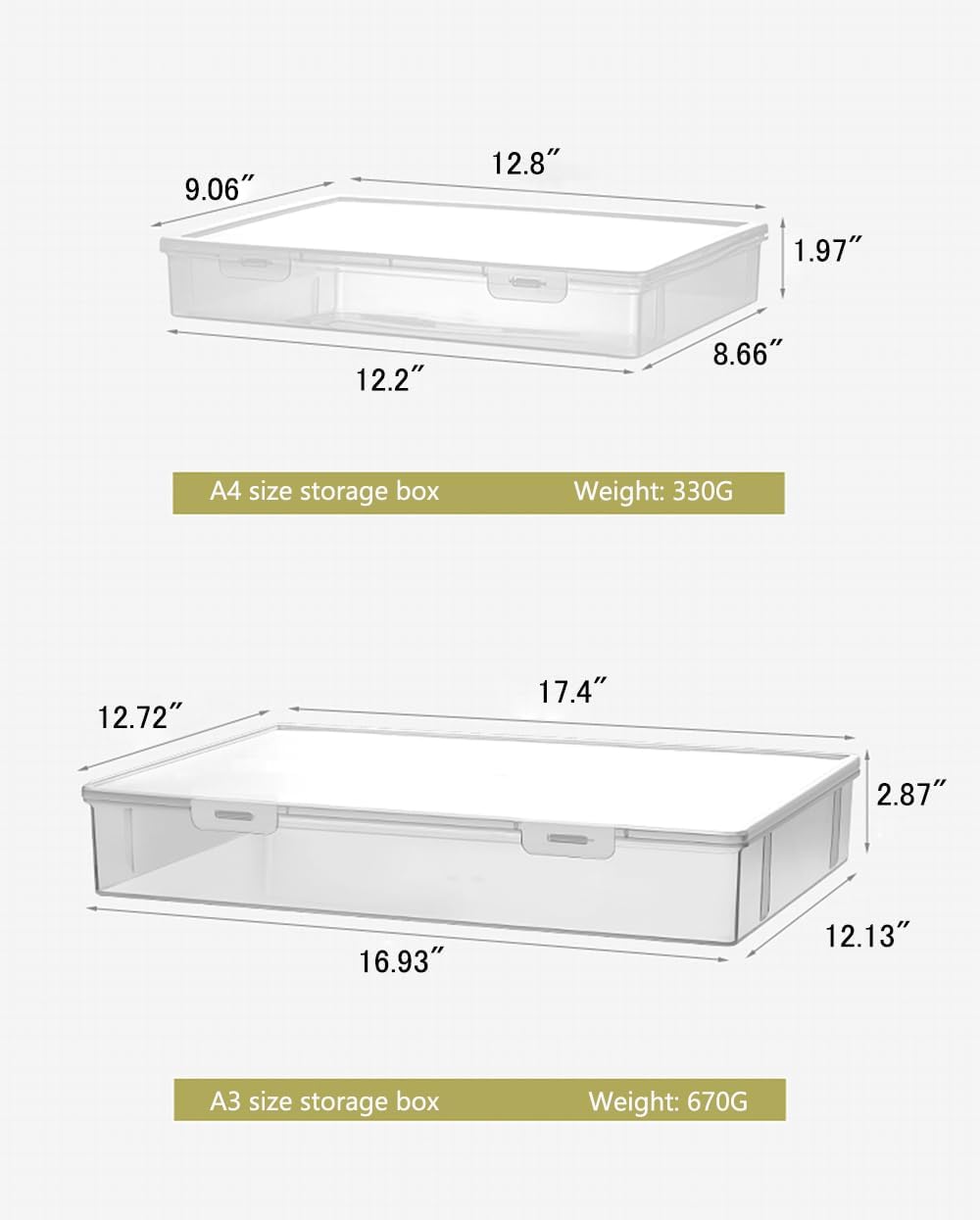 Clear Plastic File Storage Boxes with Lids for Files,Stackable File Box,File Portable Paper Case,Containers for Organizing Paper, Letters, Documents, Art Supplies (Clear-A3+A4)