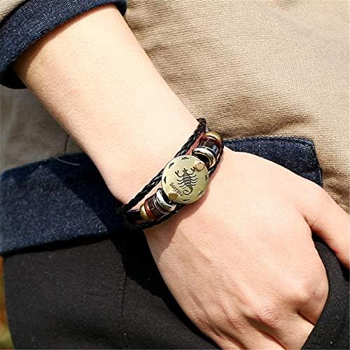 Miniatura 3 de 2 pulseras retro del zodiaco para hombres, 12 constelaciones, hechas a mano, pulseras de cuero trenzadas punk, cuero, vidrio, aleación, otro