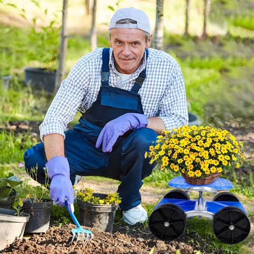 Verstellbarer Gartenwagen mit Rollen, multifunktionaler Arbeitssitz, tragbarer Gartenstuhl und Wagen für Terrasse, blaues Gartenwerkzeug