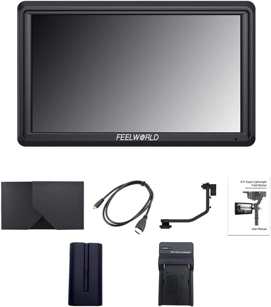 FEELWORLD FW568 5.5 Inch 4K DSLR Camera Field Monitor IPS Full HD 1920x1080 Support HDMI Input Output Tilt Arm with Battery and Charger