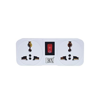 MX (3 Pin-2 Socket) Universal Socket Cordless Wall Extension Board, On/Off Switch With Child Safety Shutter (Mx-3866), Pack Of 1, 250 Volts, White