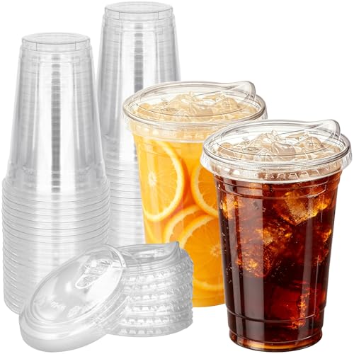 Qinsihwn 24 oz Clear Plastic Cups with Lid 25 Pack