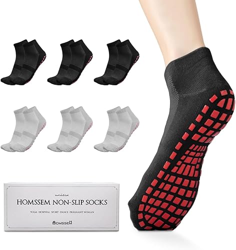 HOMSSEM Calcetines Grip 6 pares de calcetines antideslizantes unisex de corte bajo y corte medio para yoga, pilates, hospital