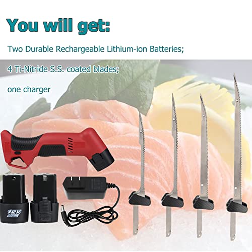 Anrain Electric Fish Fillet Knife Cordless, Cordless Fish Fillet Knife With 4 Ti-Nitride S.s. Coated Non-Stick Reciprocating Blades & 2 Batteries & Non-Slip Grip Handle,For Cutting Fish #TOP5