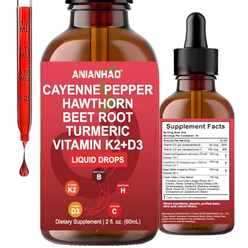 Cayenne Pepper 60ml (1 Month Supply) - Cayenne Pepper Supplement Liquid Drops - with Hawthorn & Vitamin D3 K2 Beet Root Powder - Suitable for Vegan Vegetarian Halal & Kosher Diet
