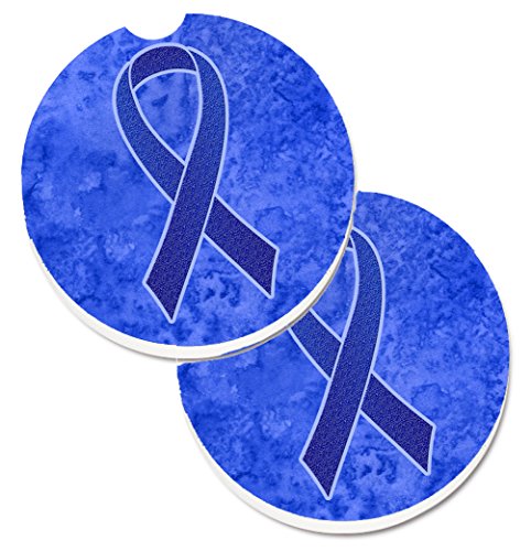 Buy 2 get 3 Caroline's Treasures AN1202CARC Dark Blue Ribbon for Colon Cancer Awareness Set of 2 Cup Holder Car Coasters, Large, multicolor