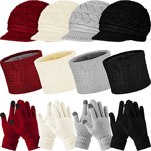 Handepo 12 Pieces Winter Hat Gloves Scarf Set Homeless Snow Ski Knit Caps Touch Screen Mittens
