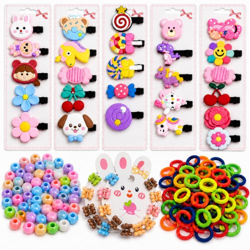 Image of 150 Pcs Hair Accessories for Kids Girls | Cute Baby Hair Clips, Rubber Bands, Hair Beads & Mini Claw Clips Combo | Hair Accessories for Baby Girl | Kids Hair Clips Set | Mixed Designs