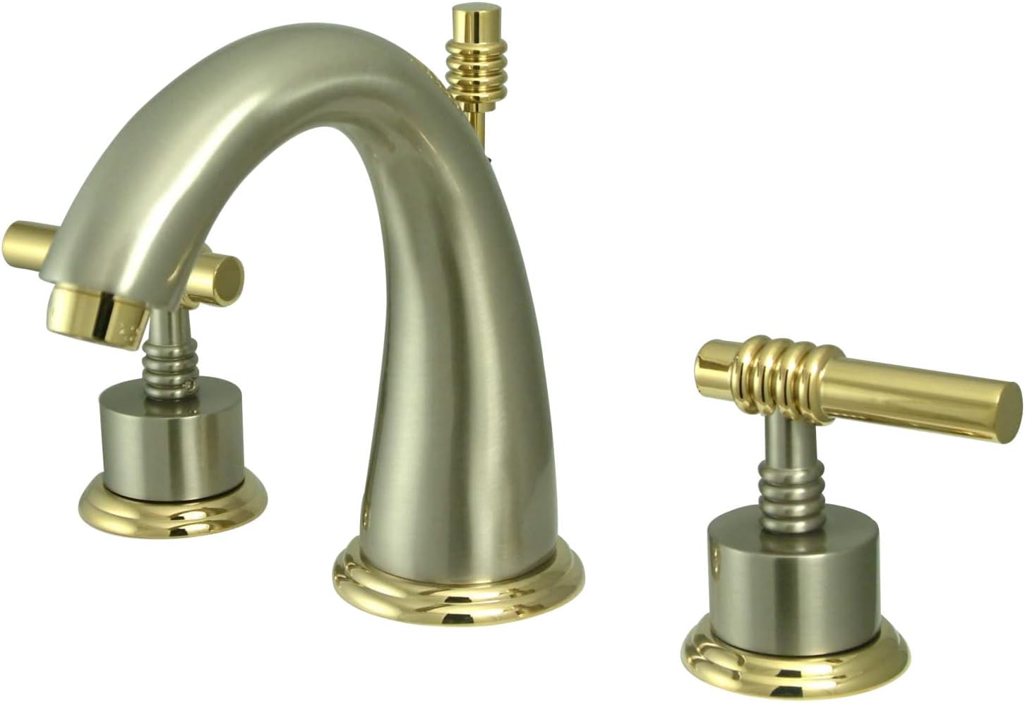 Kingston Brass KS2964ML Milano Widespread Lavatory Faucet with Metal lever handle, Polished Chrome and Polished Brass, 8-Inch Adjustable Center
