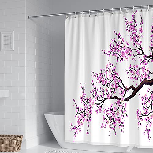 Rideau de douche 150x200 rose fleur du prunier anti moisissure KnSam - 2