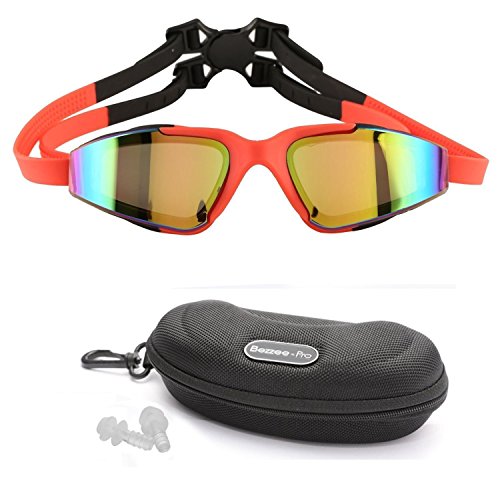 Bezzee-Pro Swimming Goggles for Adult Men and Women - UV Protected - Anti-Fog Unisex Swim Goggles (Orange-Black/Multi-Color)