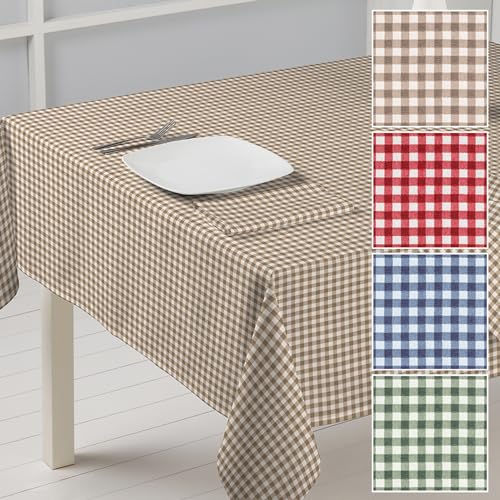 B BARCELOHOGAR Mantel de Mesa Tela Jacquard Cuadros Vichy de 1 cm, Color Beige, Mantel Mesa Cuadrado 140x140 cm, Servilletas No Incluidas, Mantel Exterior Jardin