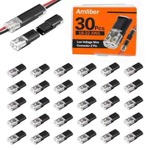 30PCS Double Wire Plug in Connector with Locking Buckle, Flame Retardant Lock Strip Connector, Quick Connect Wire Connectors Push-in for Low-Voltage Home and Automotive Wiring, 22-18 AWG, 2 Pin