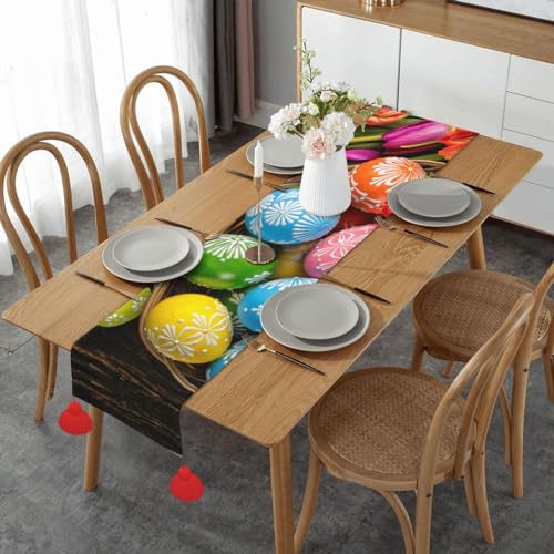 Chemin de table œufs de Pâques de style rustique avec impression textile haute définition