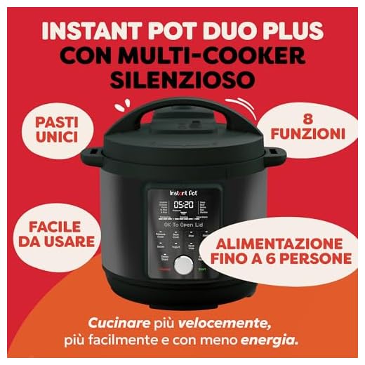 Instant Pot Duo Plus con multicooker whisperquiet da 5,7l, nero. Cuoce a pressione, cottura lenta, cuociriso, rosola, prepara yogurt, scalda, cuoce a vapore, sous vide, prepara torte, facile da pulire