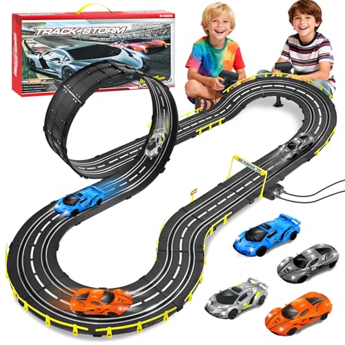 PATEMZON - PATEMZON Circuit Voiture Electrique Enfant, Circuit de Course Voiture Electrique, Piste de Course Électrique avec 4 Voitures et 2 Télécommandes, Jouets Cadeaux pour Garçons Filles 6 7 8 9 10 Ans (A)
