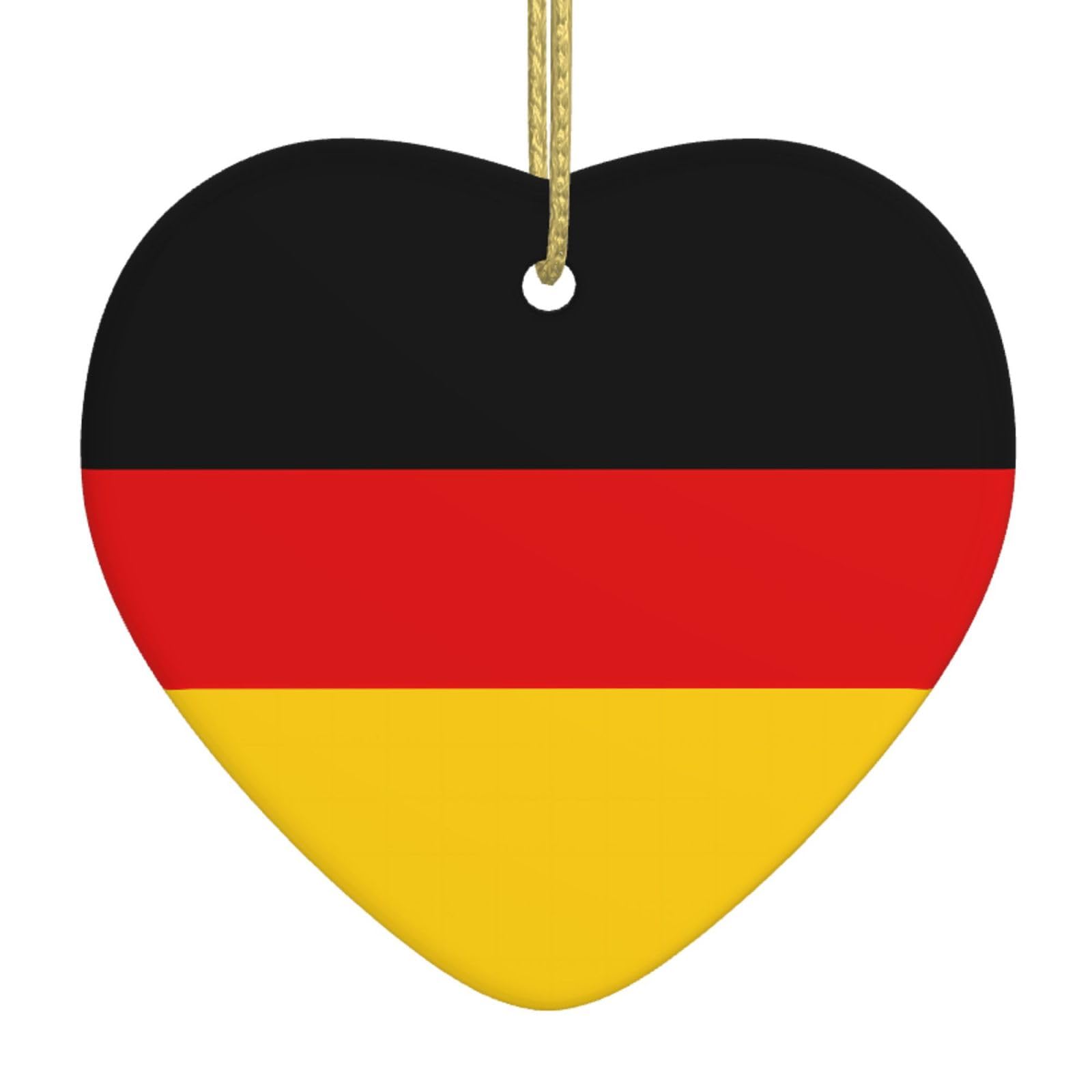 German Flag Ceramic Christmas Heart Pendant with Silk Thread, Christmas Tree Home Decoration