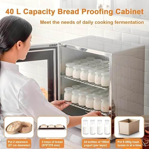 Electric Dough Proofer Machine, 40L Kitchen Fermentation Machine with Adjustable Temperature 20-50°C and Timing for Bread and Yogurt