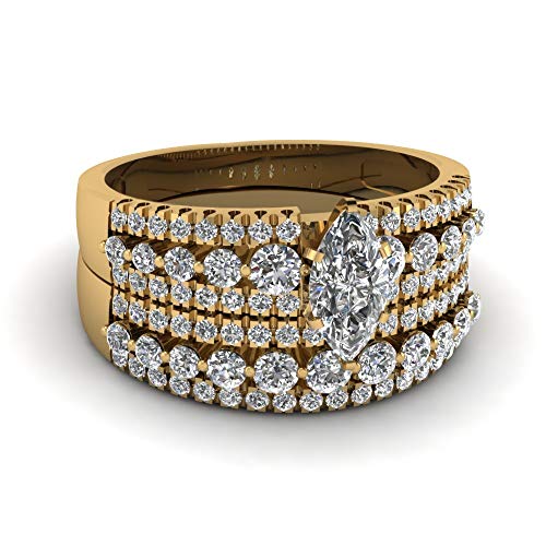 Marquise ensemble d'anneaux de mariage cadeau femme or jaune