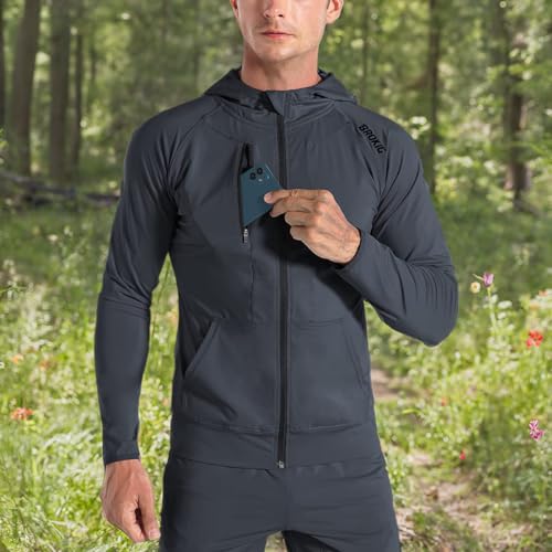 Image of BROKIG Mens Windbreak Running Jacket Zip Up Hoodie | Lightweight,Zip Pocket,Workout,Gym,Athletic,Track,Golf,Cycling,Full Zip Hoodie Jackets,Windbreaker,Jogging Sweatshirts