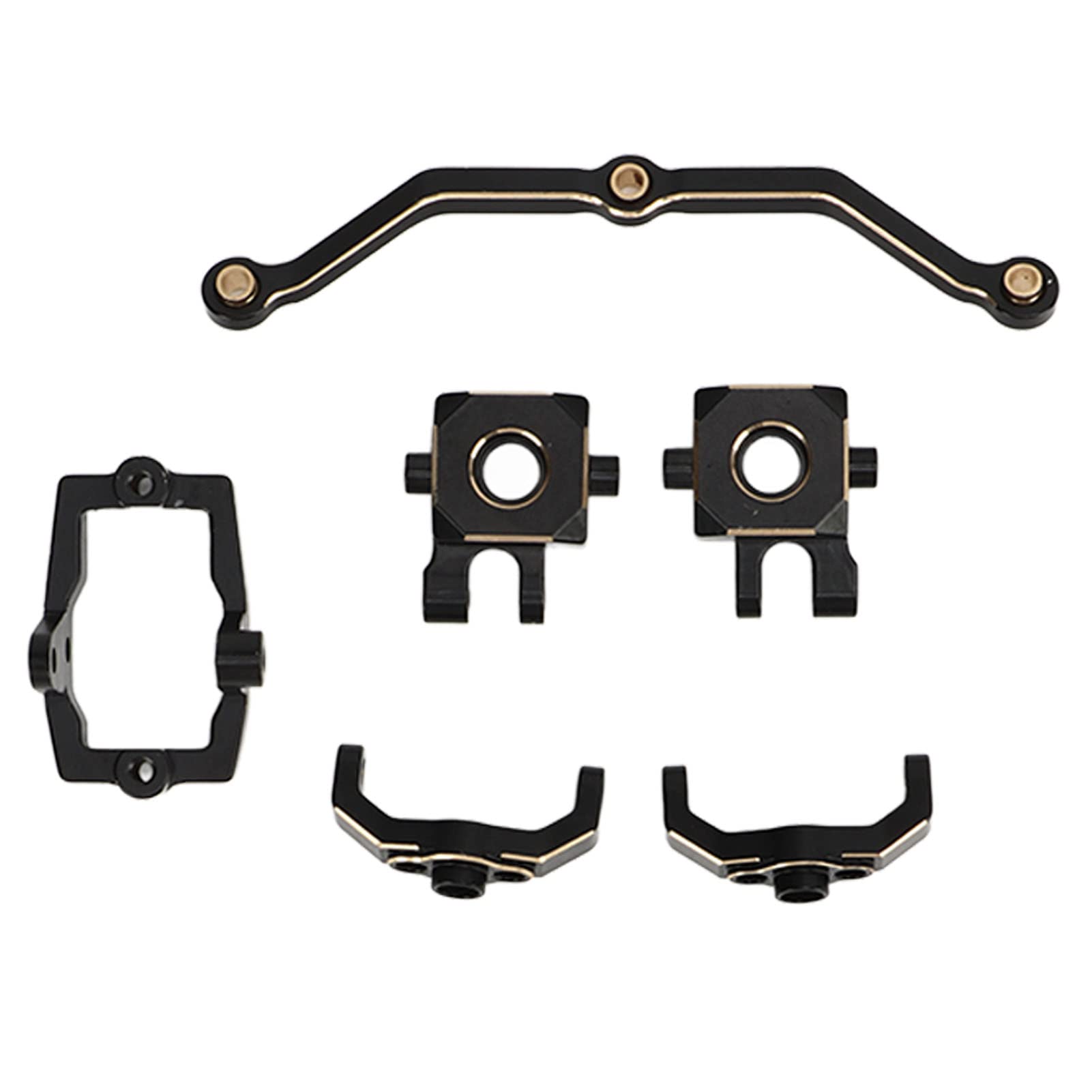 Kit tazza sterzo RC per impieghi gravosi Set di staffe servo per tirante del sedile a snodo in ottone nero e oro Set di staffe servo per assemblaggio di aggiornamento premium