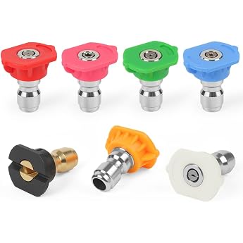Spray Nozzles Tips Pressure Nozzle Set of 7 Pressure Washer Nozzles Brass/Stainless Steel 4350 PSI Irrigation Quick Connection 1/4 Inch Rotating Turbo Nozzle Pressure Washer Gun Nozzle
