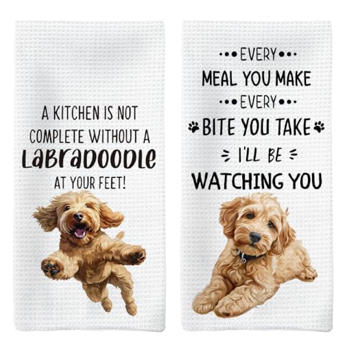 Tzhim Labradoodle Dog Kitchen Towels Set of 2, Labradoodle Gifts Hand Towels, Gifts for Dog Lovers Dish Towels Dishcloths Tea Towels for Kitchen, Dogs Kitchen Bathroom Decor, 16x24 Inch