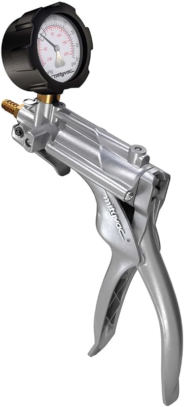 Mityvac MV8510 Silverline Elite Purga de freno/embrague automotriz, cebado de combustible diésel y bomba manual de prueba de vacío/presión, diseño ergonómico, fundición a presión de zinc-aluminio, convertidor doble, calibre compuesto de 2"