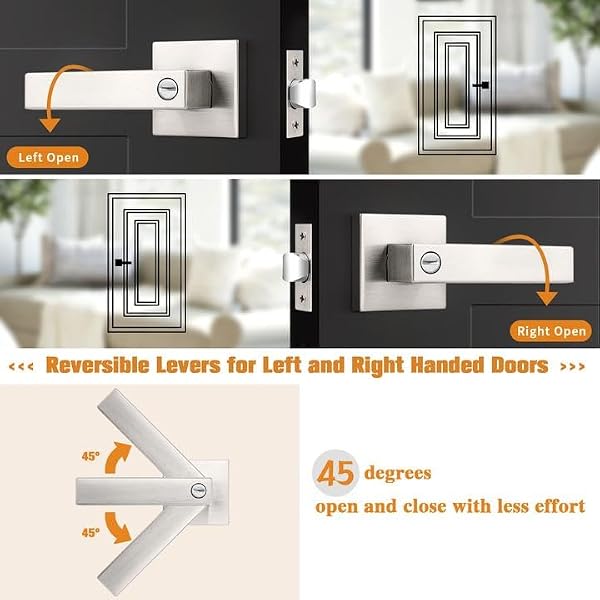 Probrico Interior Brushed Nickel Door Handle, Heavy Duty, Flat Square Privacy Door Handles, Keyless Door Levers Lockset for Bedroom and Bathroom (1 Pack, Modern) by Probrico - Image 5