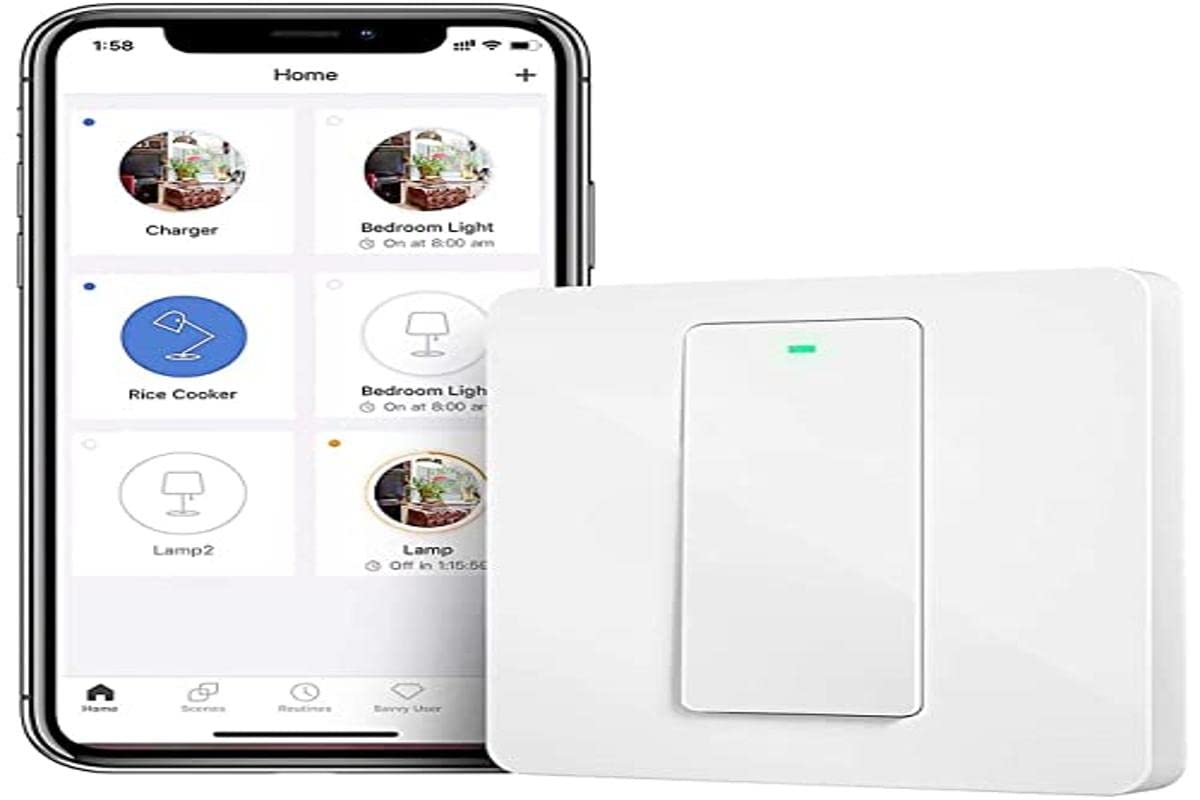 Meross Smart Lichtschalter Meross WLAN Wandschalter, 1 Gang benötigt Nullleiter, physische Taste Schalter, kompatibel mit Alexa, Google Home und SmartThings, 2,4 GHz, Kein Hub erforderlich, MSS510XEU